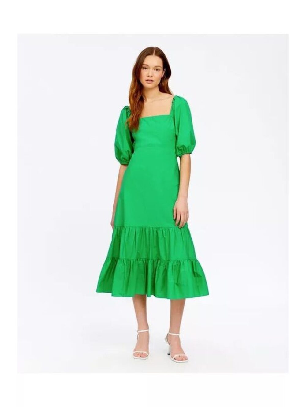 Tanya Taylor Cynthia Puff Sleeve Open Back Midi Dress Kelly Green Size 2